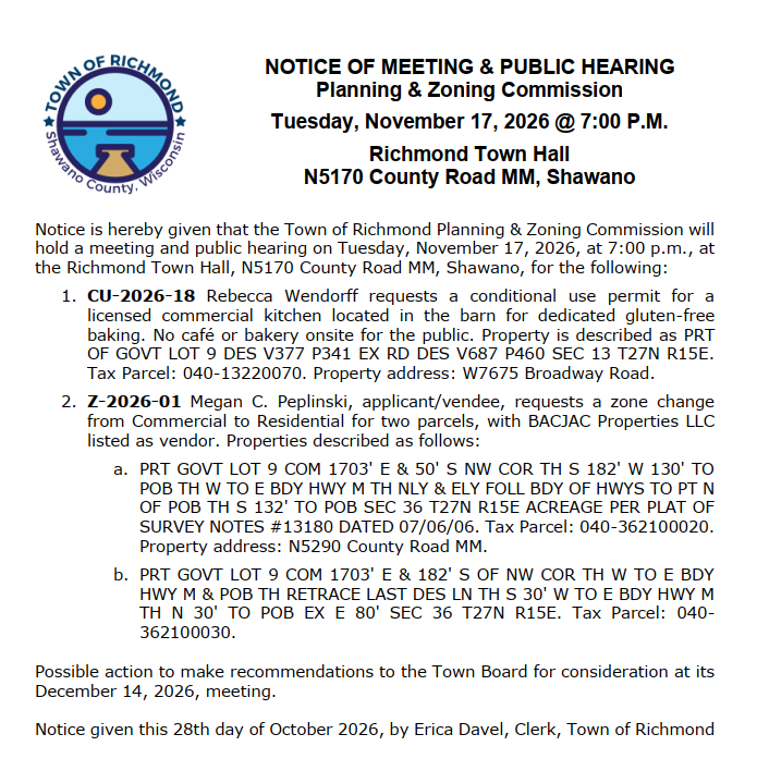 Meeting & Public Hearing - Planning & Zoning Commission